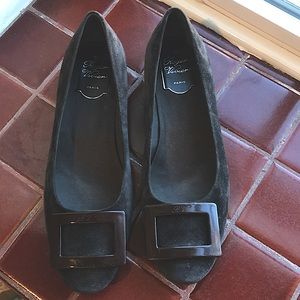 Roger Vivier Black Suede Buckle Shoes Flats 37.5